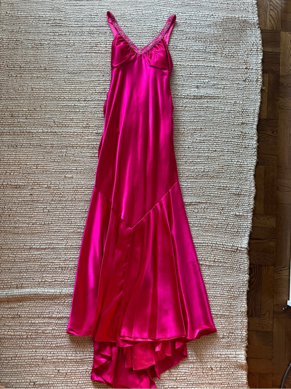 FAVIANA Hot Pink Dress with Beaded Trim